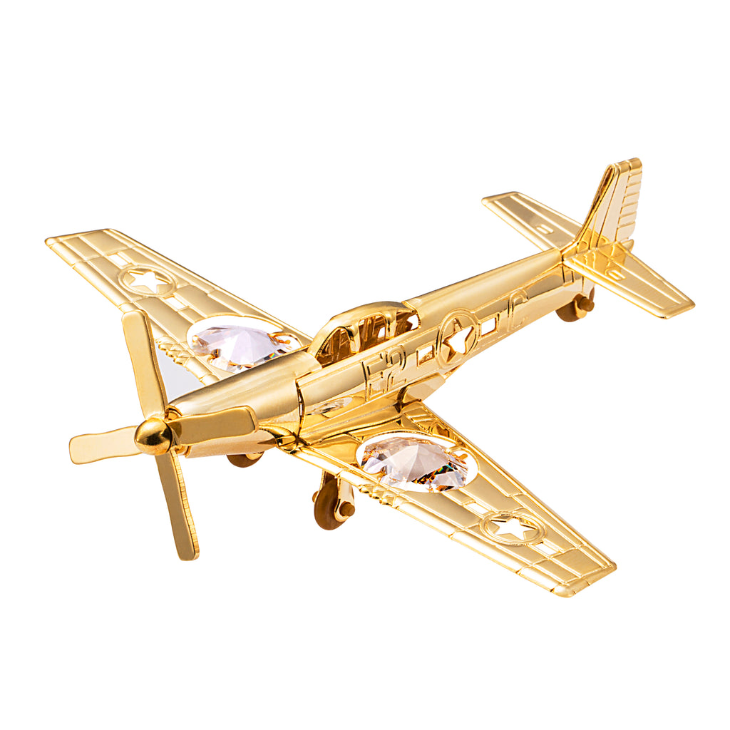 24K gold plated P-51 mustang fighter plane with Swarovski crystal elements - Breathtaking Gift