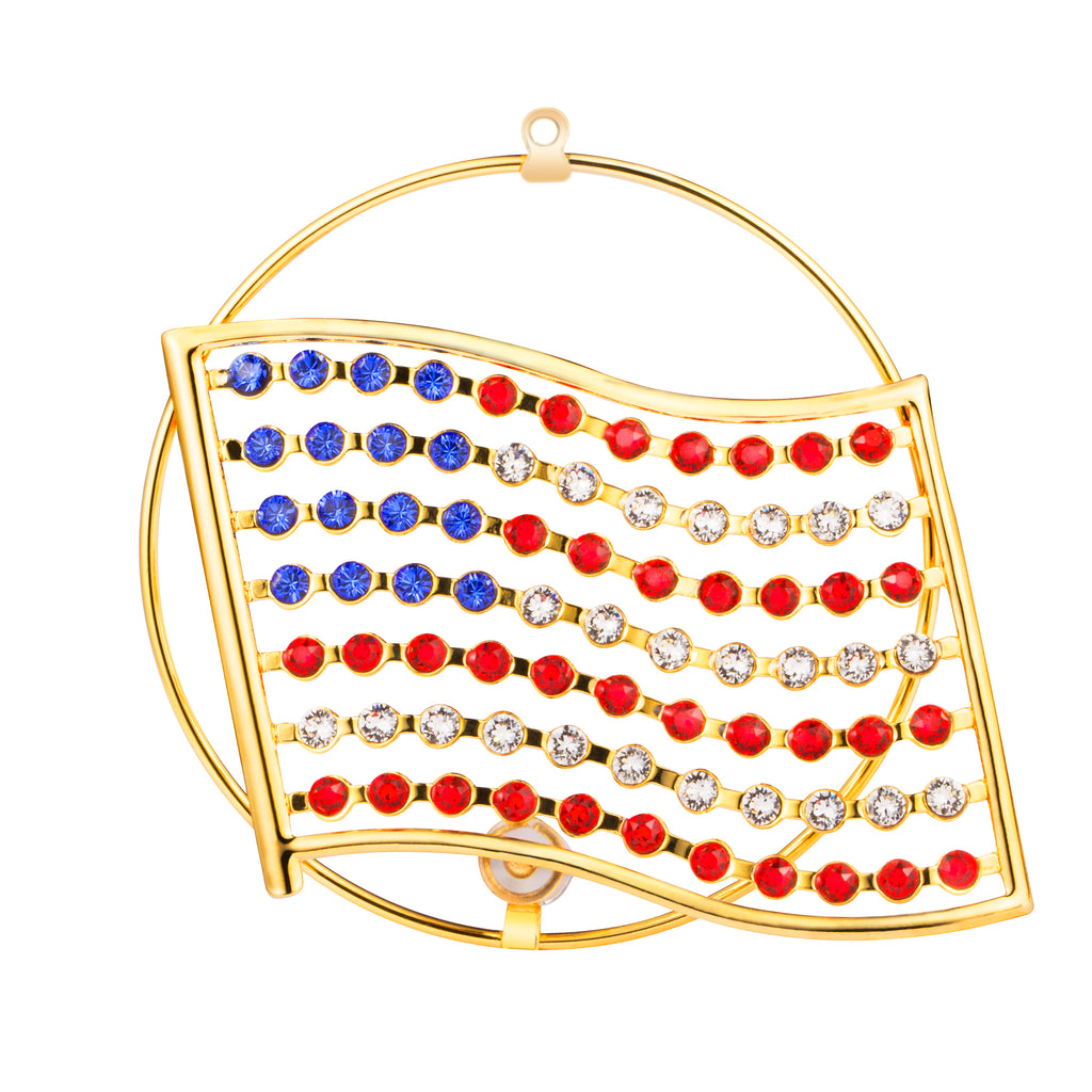 24K gold plated American USA flag with Swarovski crystal element - Breathtaking Gift