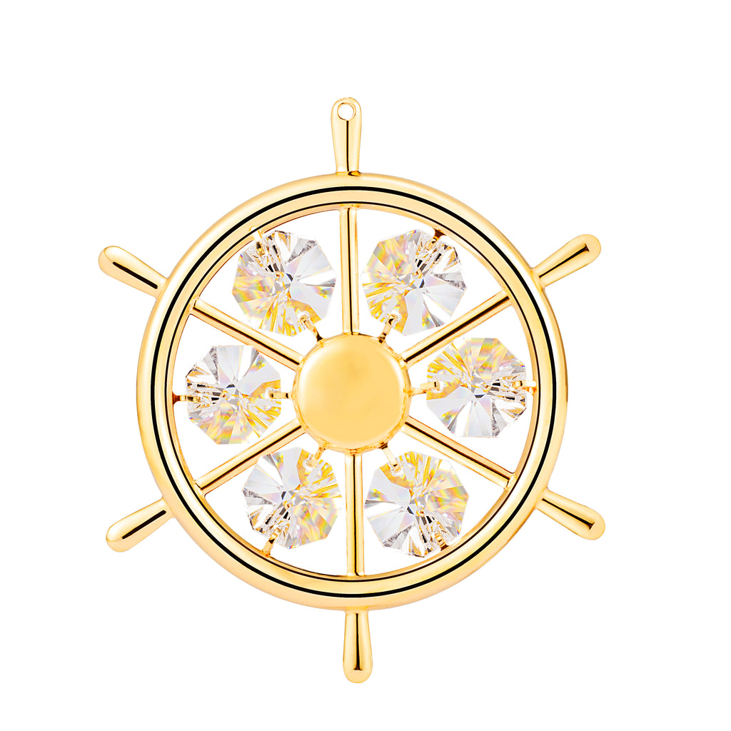 24K gold plated captain's wheel with Swarovski crystal element - Breathtaking Gift