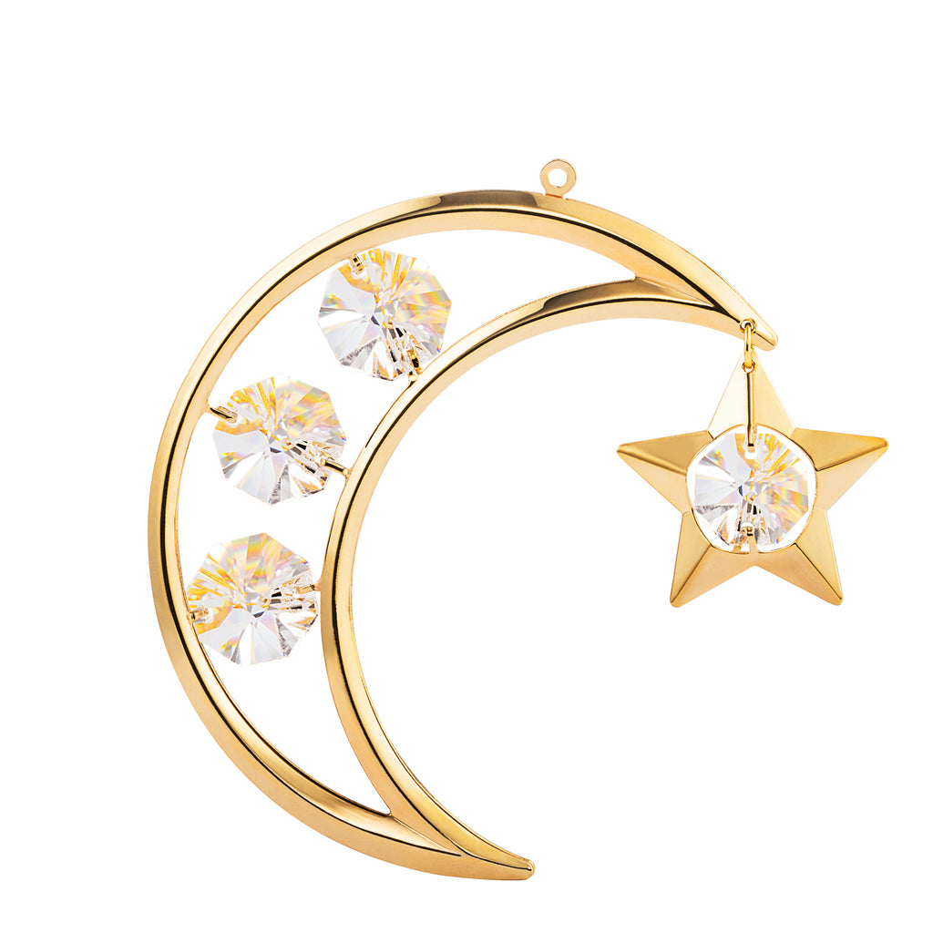 24K gold plated crescent and star with Swarovski crystal element - Breathtaking Gift