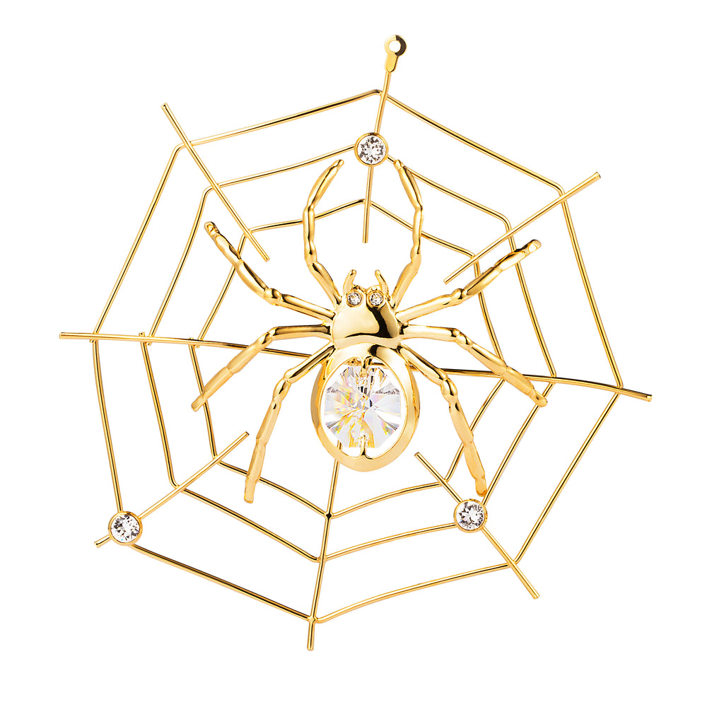 24K gold plated spider on web with Swarovski crystal element - Breathtaking Gift