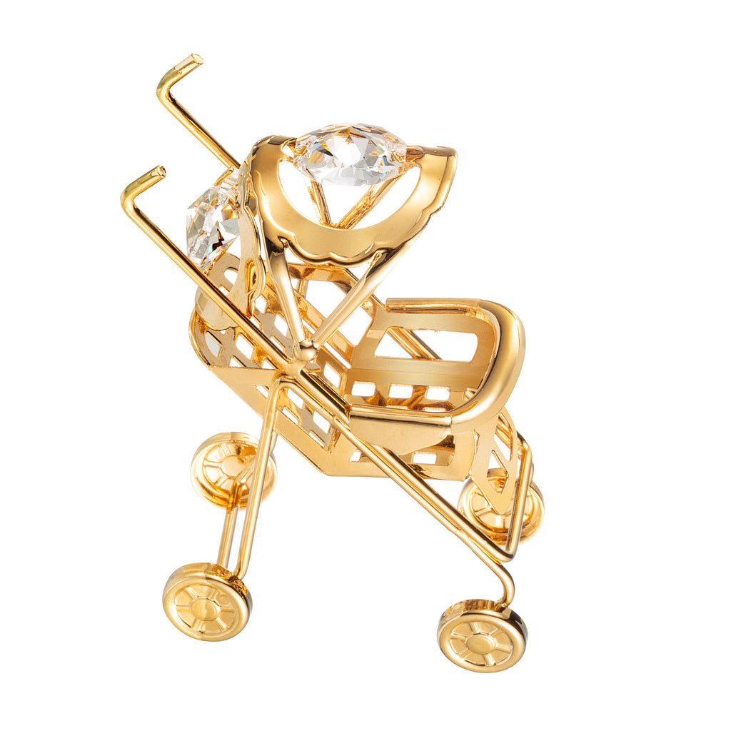 24K gold plated baby stroller with Swarovski crystal element - Breathtaking Gift