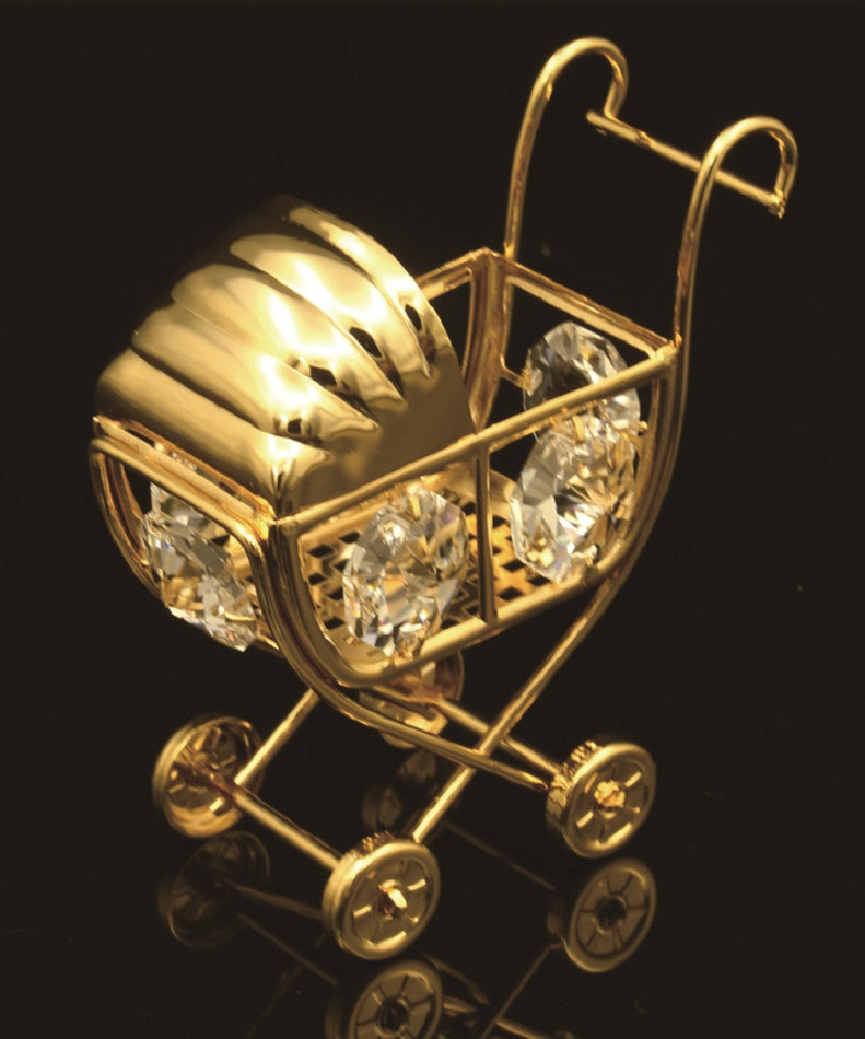 24K gold plated baby stroller with Swarovski crystal element - Breathtaking Gift