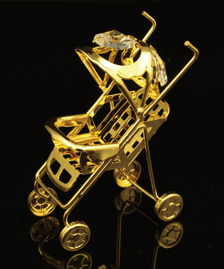 24K gold plated baby stroller with Swarovski crystal element - Breathtaking Gift