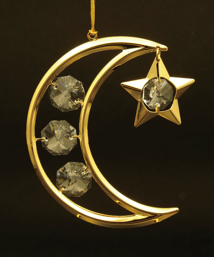 24K gold plated crescent and star with Swarovski crystal element - Breathtaking Gift