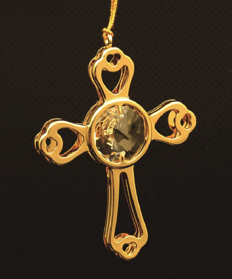 24K gold plated holy cross with Swarovski crystal element - Breathtaking Gift