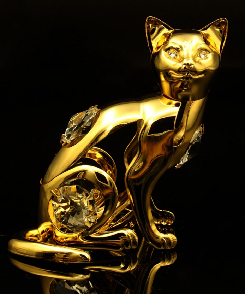 24K gold plated cat with Swarovski crystal element - Breathtaking Gift