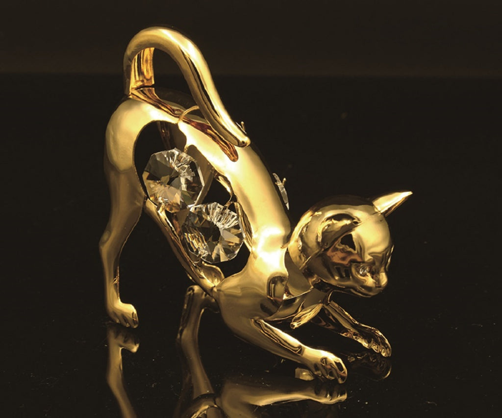 24K gold plated cat with Swarovski crystal element - Breathtaking Gift