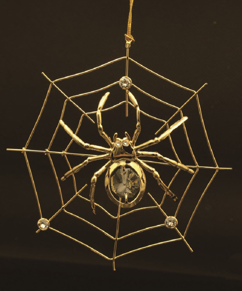 24K gold plated spider on web with Swarovski crystal element - Breathtaking Gift