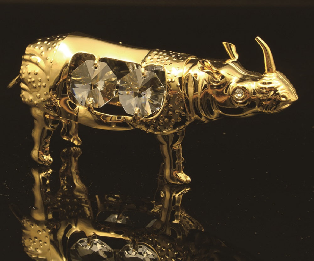 24K gold plated rhinoceros with Swarovski crystal element - Breathtaking Gift