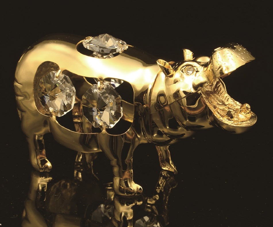 24K gold plated hippopotamus with Swarovski crystal element - Breathtaking Gift