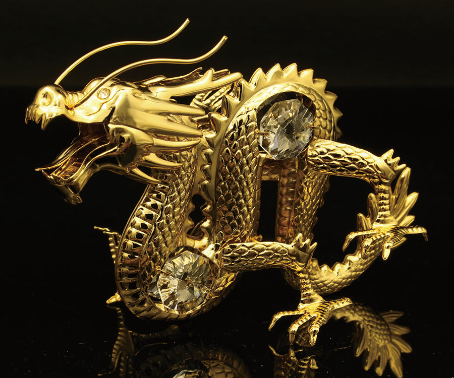 24K gold plated dragon with Swarovski crystal element - Breathtaking Gift