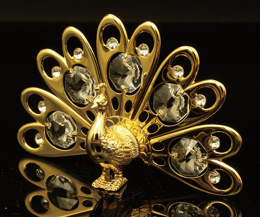 24K gold plated peacock with Swarovski crystal element - Breathtaking Gift