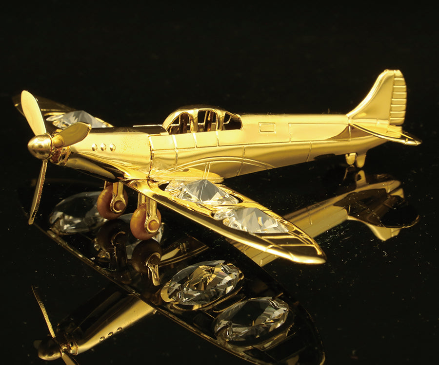 24K gold plated spitfire fighter plane with Swarovski crystal elements - Breathtaking Gift