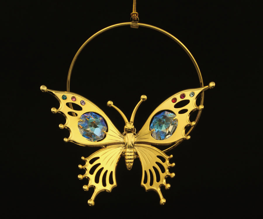 24K gold plated 3 in 1 butterfly with Aurora Borealis Swarovski crystal element - Breathtaking Gift