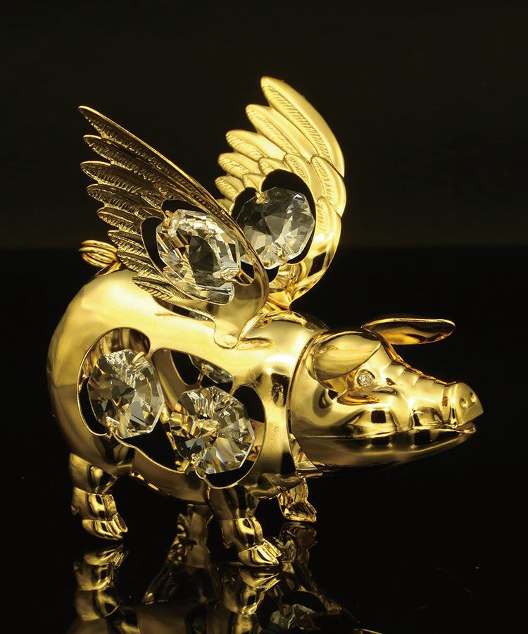 24K gold plated flying pig with Swarovski crystal element - Breathtaking Gift